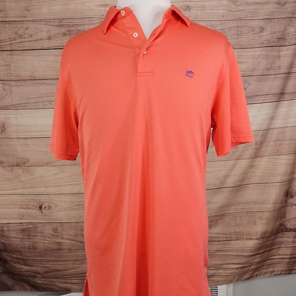 Southern Tide Club Polo Shirt Mens Large Orange Polyester Spandex Collared